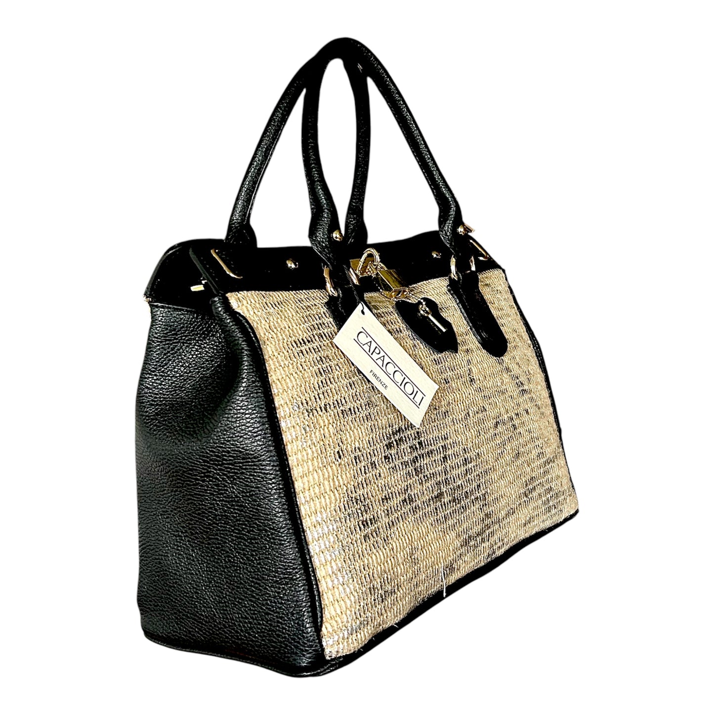 Borsa in pelle e paglia